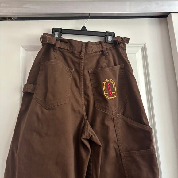 Suk Workwear Women’s Pants Umber Brown Sz 10 Raw Hem Wide Leg Construction - Picture 4 of 16